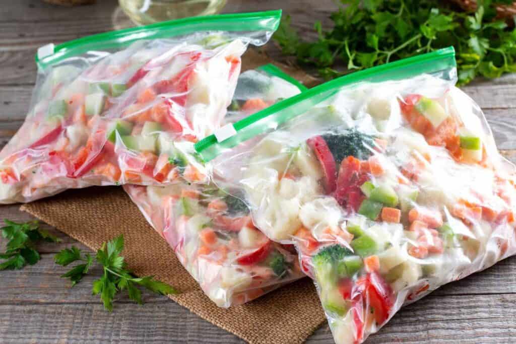 Chopped Veggies in Freezer Bags for Meal Prep